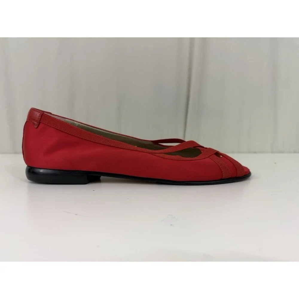 Taryn Rose Red Stain Peep Toe Flats Tomato Girl Balletcore Eclectic Grandpa 38.5